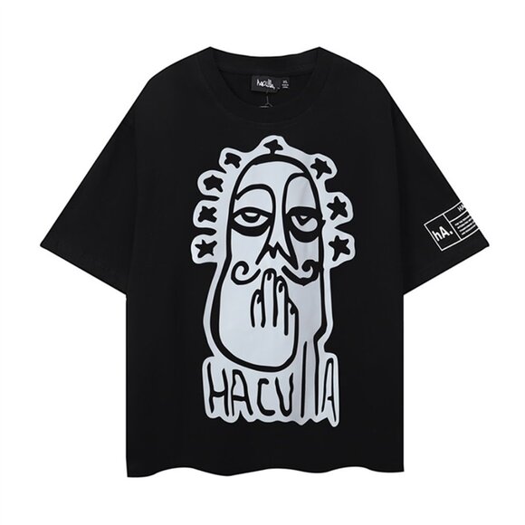 Haculla Black Short Sleeved Shirt With Graffiti Face Print - Picture 1 of 13